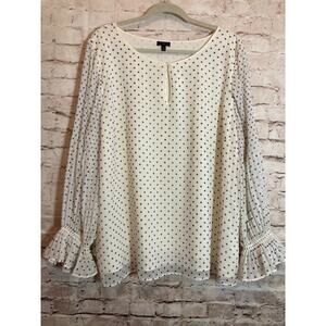 Talbots Top‎ Womens 3X Black White Polka Dot Lined Pleated Bell Sleeve Peasant